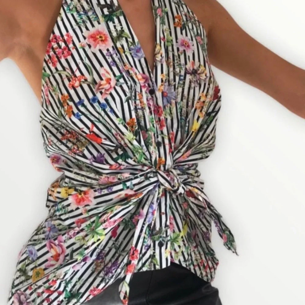 ZARA STRIPED AND FLORAL HALTER size S - Picture 3 of 7